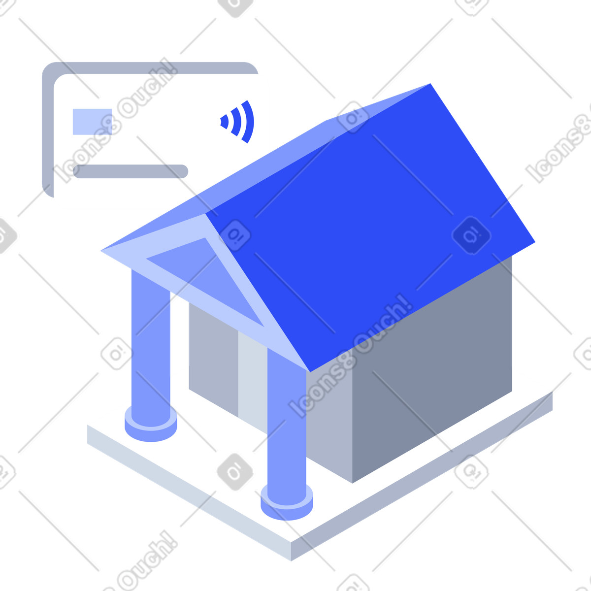 Illustration Bank building with contactless credit card payment and digital services dans le style System à télécharger aux formats PNG, SVG