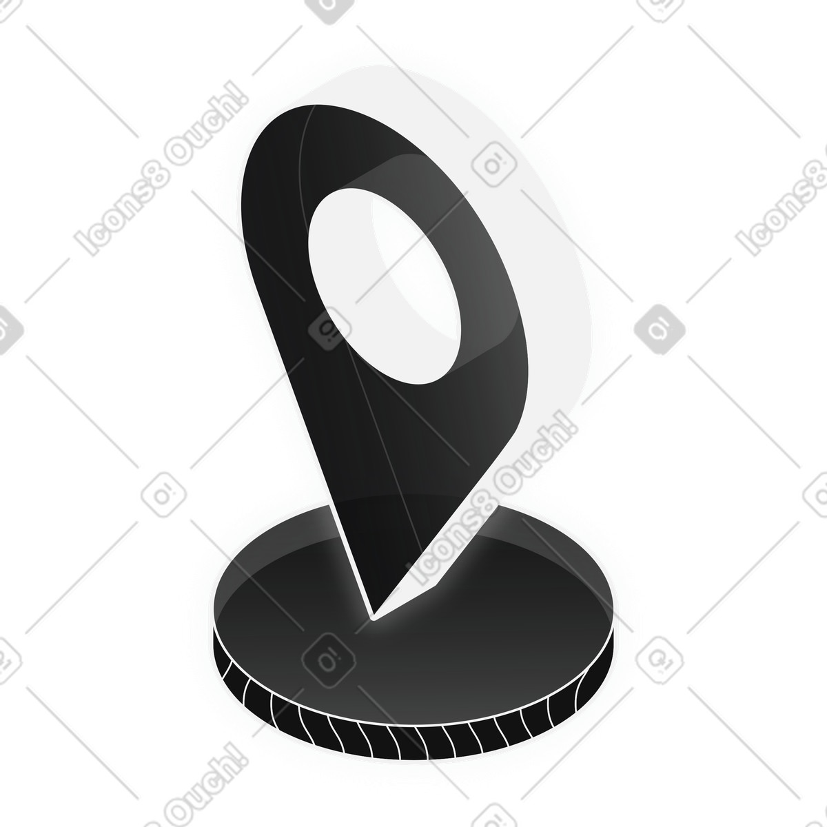 Иллюстрация 3D map pin on round base, GPS navigation and location tracking в стиле Inverse — скачать в форматах PNG, SVG