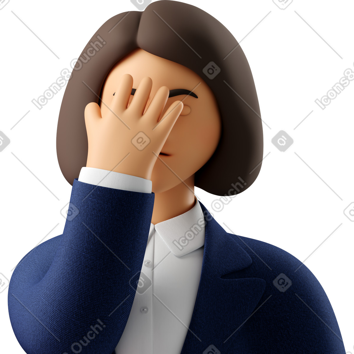 3D Business 스타일의 Close up of businesswoman in blue suit facepalming 일러스트레이션 PNG, SVG 다운로드