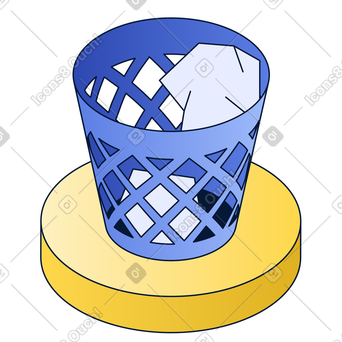 Wire trash can with crumpled paper, delete icon and data removal illustration in Neat style download in PNG, SVG