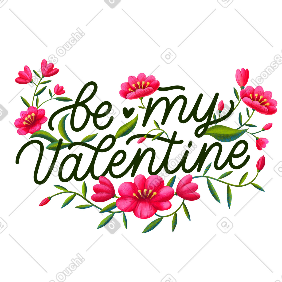 Lettering sii il mio valentino intrecciato con testo floreale illustrazione in stile scarica in PNG, SVG