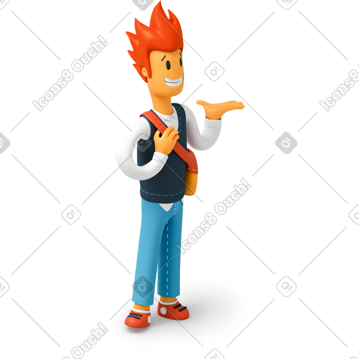 3D Flame 스타일의 제기 손으로 빨간 머리 남자 일러스트레이션 PNG, SVG 다운로드