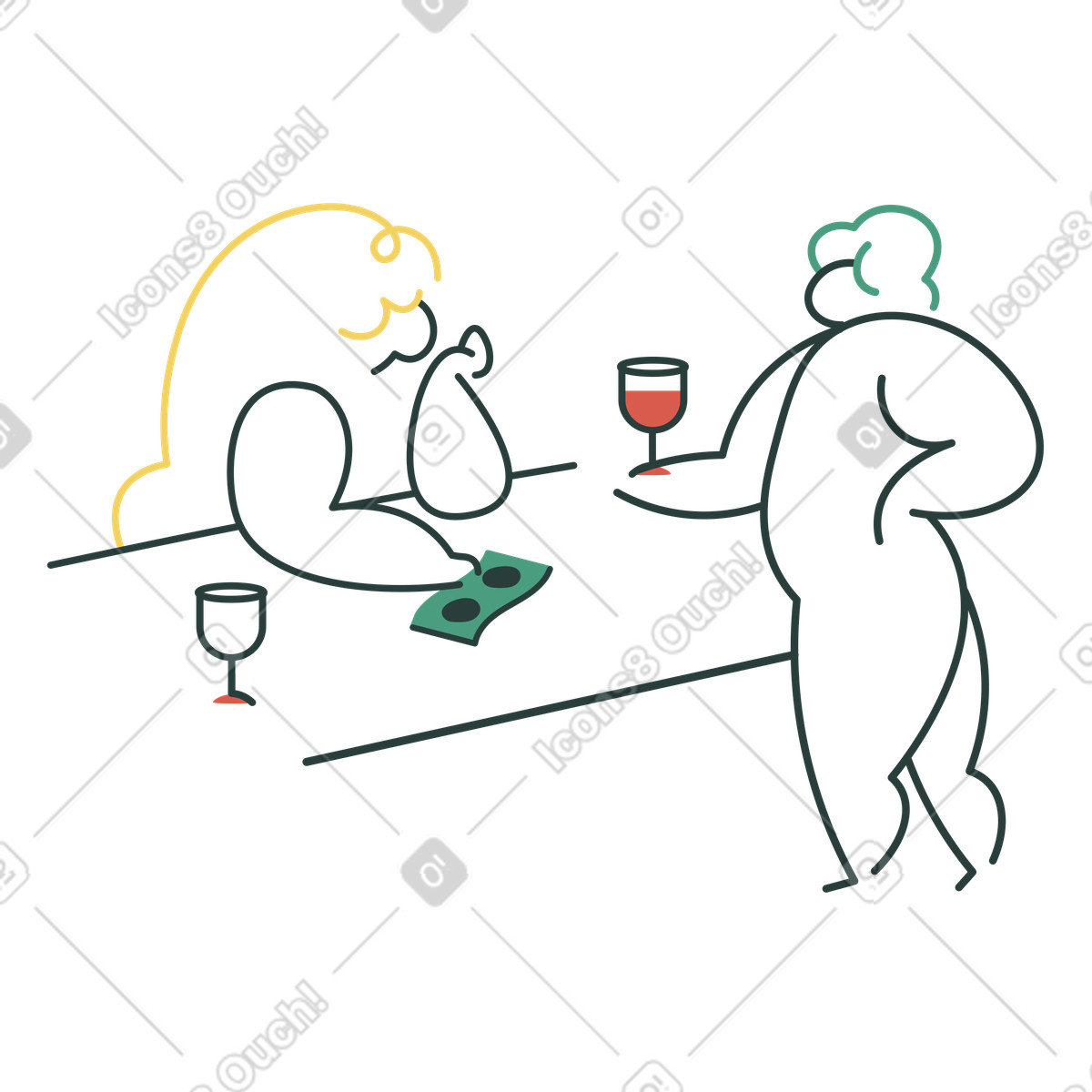 Ilustración En el bar estilo Macaroni a descargar PNG y SVG