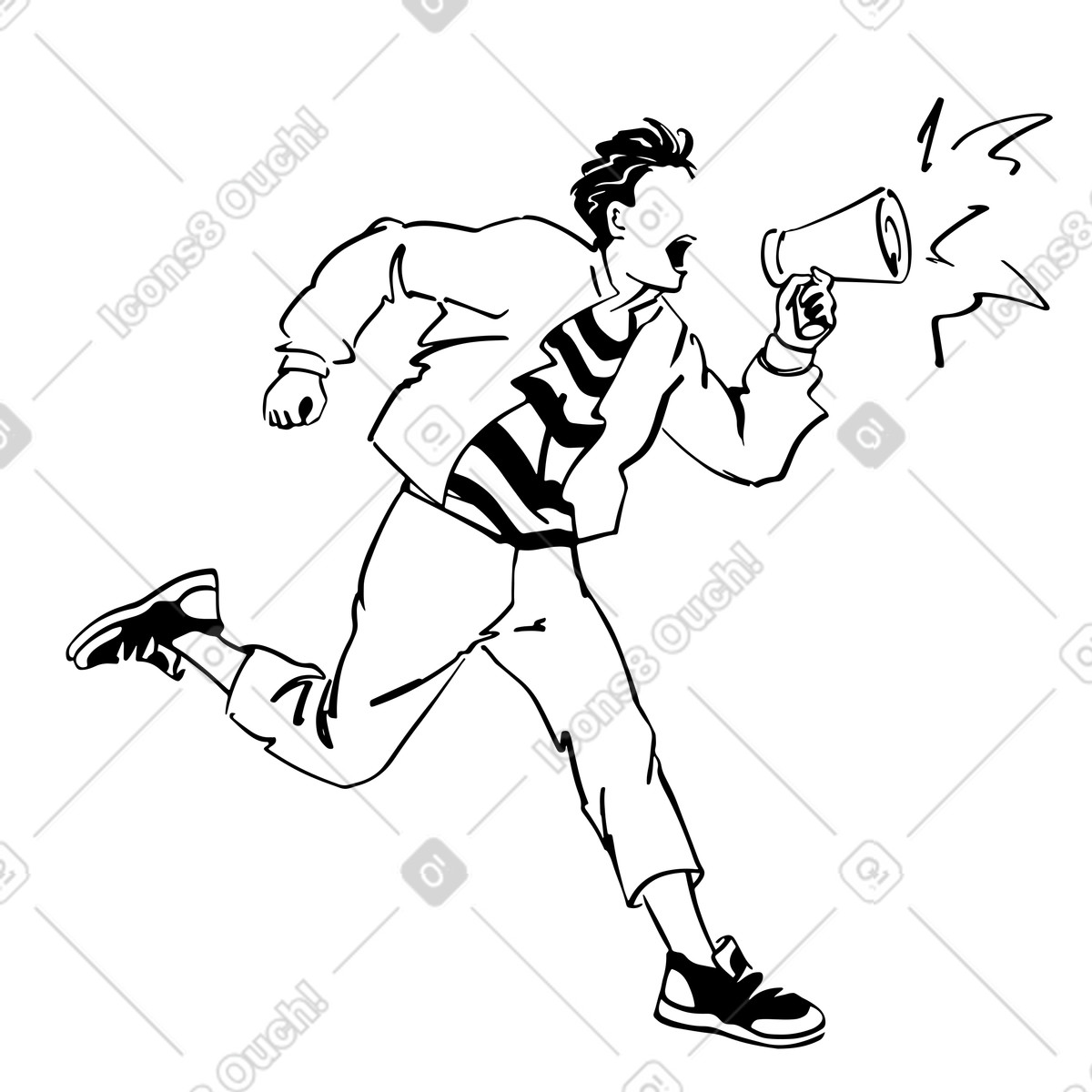 Ilustración Hombre anunciando a través del megáfono en estilo Line descargar en PNG y SVG