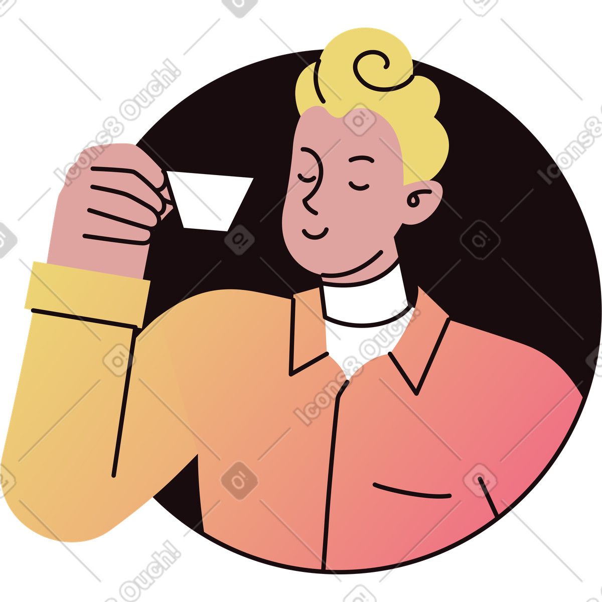 Avatar eines mannes mit einer tasse tee-Illustration im Delight-Stil als Download in PNG, SVG