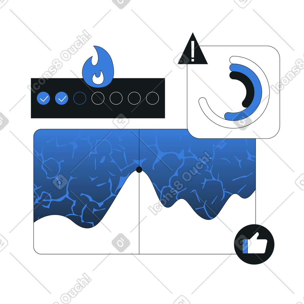 Data Analytics Dashboard, Performance Analysis with real-time status badges illustration in Midnight style download in PNG, SVG