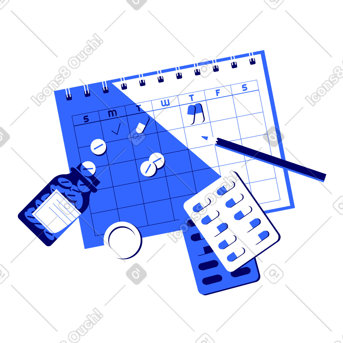 Calendar with medication schedule and pills illustration scheduling clipart images