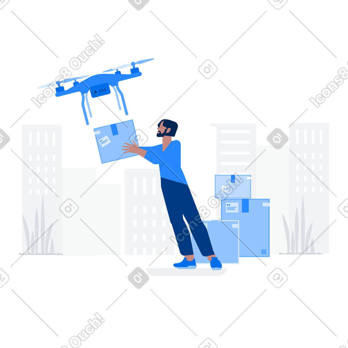 下载 风格的 Drone delivering package in urban area, Futuristic courier service 插画，支持 PNG、SVG 格式