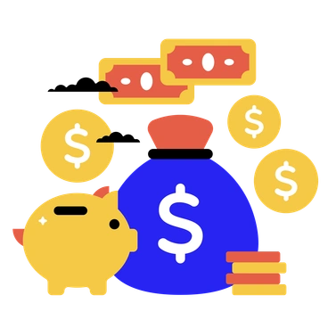 A piggy bank and money bag with coins - Flat style illustration