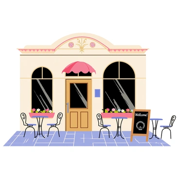 A quaint cafe with art nouveau elements in its architecture