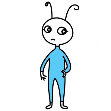 A space alien costume featuring a shiny bodysuit that reflects light with a metallic finish. The costume includes distinct antennae protruding from the top of the head, designed with a curled shape. The alien's face is adorned with large, curious eyes that are wide and expressive, capturing a sense of wonder. The overall look is completed with subtle details that emphasize the alien's otherworldly appearance.