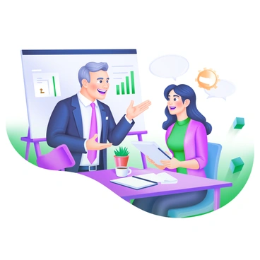 A sales manager giving feedback to a team member in a positive, encouraging environment