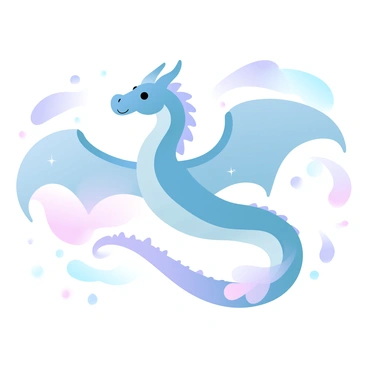 A celestial dragon with iridescent scales is soaring across a twilight sky filled with gradient pastel colors of deep purples, soft pinks, and gentle blues. The dragon's wings are expansive and elegantly curved, reflecting the hues of the sky. As it flies, it leaves a trail of shimmering stardust that sparkles and glimmers, creating a magical effect. Below the dragon, hints of distant stars are visible, twinkling softly in the backdrop of the evening.