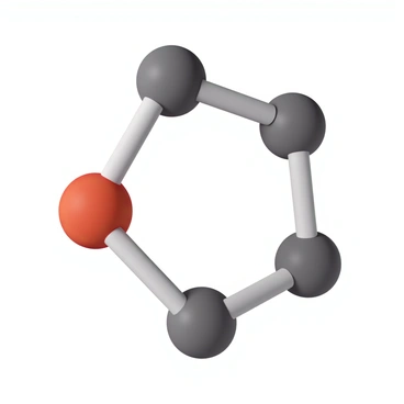 A close-up view of a sugar molecule in a ring formation. The molecule is depicted with clear, distinct atoms represented as spheres, with gray spheres indicating carbon atoms, red spheres representing oxygen atoms, and white spheres symbolizing hydrogen atoms. The bonds between the atoms are illustrated as thin lines connecting the spheres. The ring structure is prominent, showcasing the arrangement of the atoms in a cyclic configuration, with intricate details that highlight the molecular connections and angles.