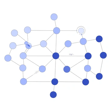 A diagram of a neural network in artificial intelligence, with nodes connected by digital pathways