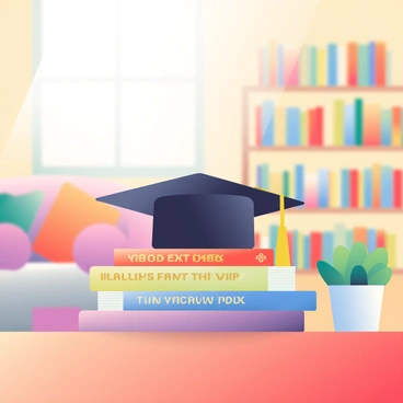 A graduation cap resting on a stack of books in a cozy library