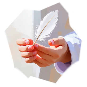 A close-up of a hand carefully holding a delicate feather, illustrating precision and stability.
