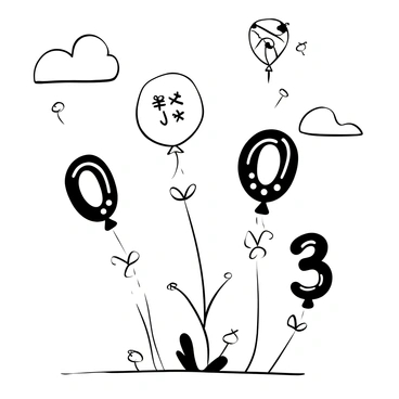 A collection of floating balloons in the shape of various numbers and math symbols. The balloons are arranged in a playful manner, with some gently bobbing in the air and others drifting higher. The sky is clear, providing a sense of openness and freedom. The scene conveys a feeling of celebration and joy, with the balloons casting soft shadows on the ground below.