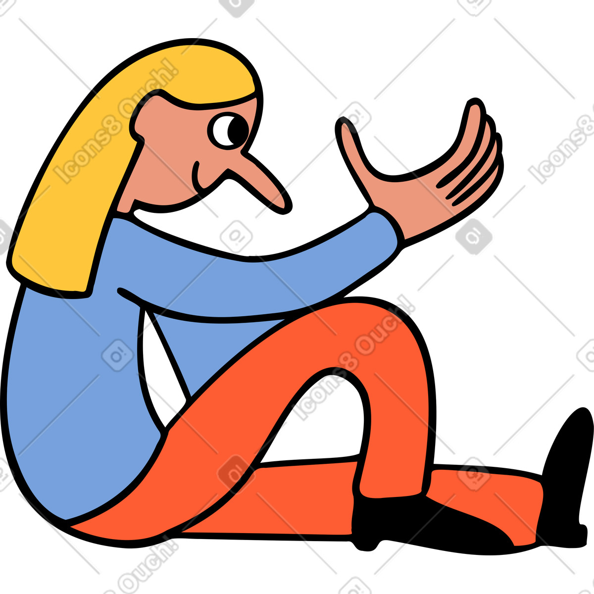 Woman sitting illustration in Comic style download in PNG, SVG