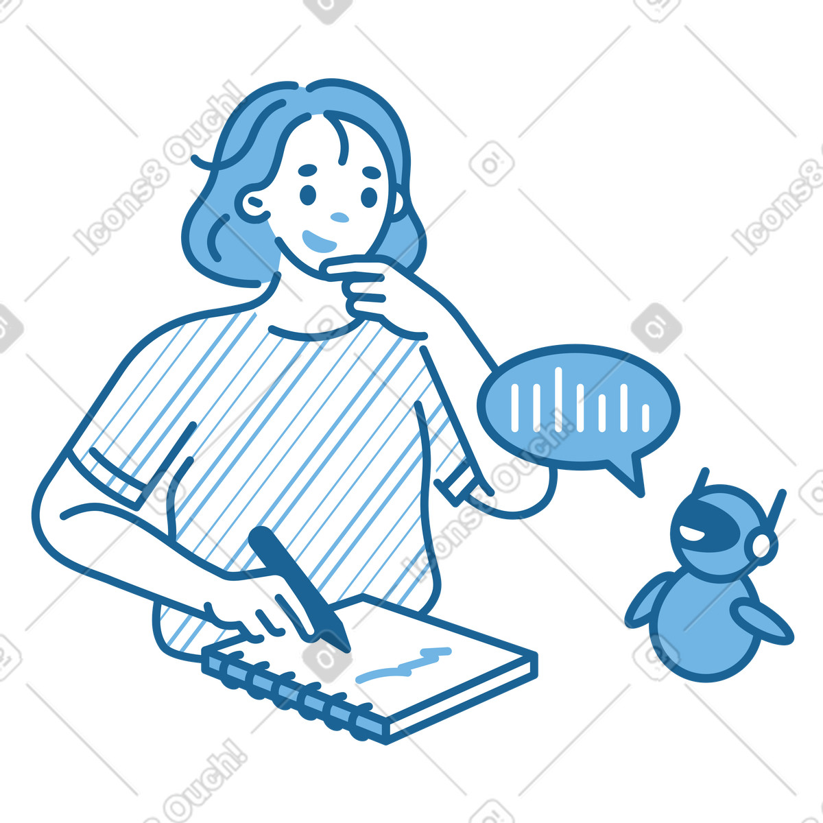 Illustration Collaboration avec un robot assistant ia dans le style Natty à télécharger aux formats PNG, SVG