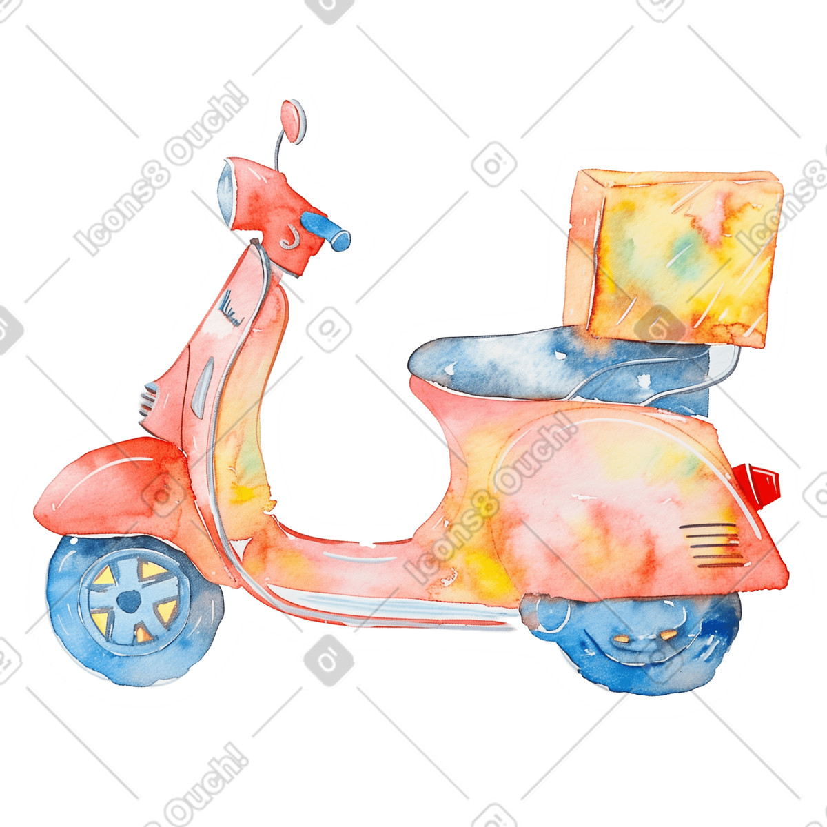 Ciclomotore con scatola di consegna illustrazione in stile Watercolor scarica in PNG, SVG