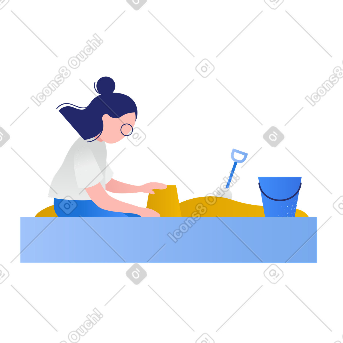 Illustration Fille joue dans le bac à sable et fait un gâteau de style Clip télécharger aux formats PNG, SVG