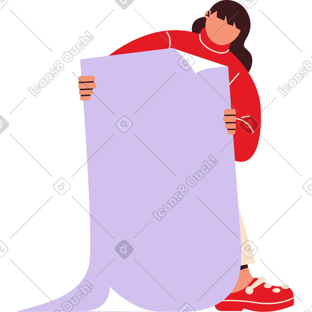 Ilustração de Mulher se abaixou e segurando papel em no estilo Folks para baixar em PNG, SVG