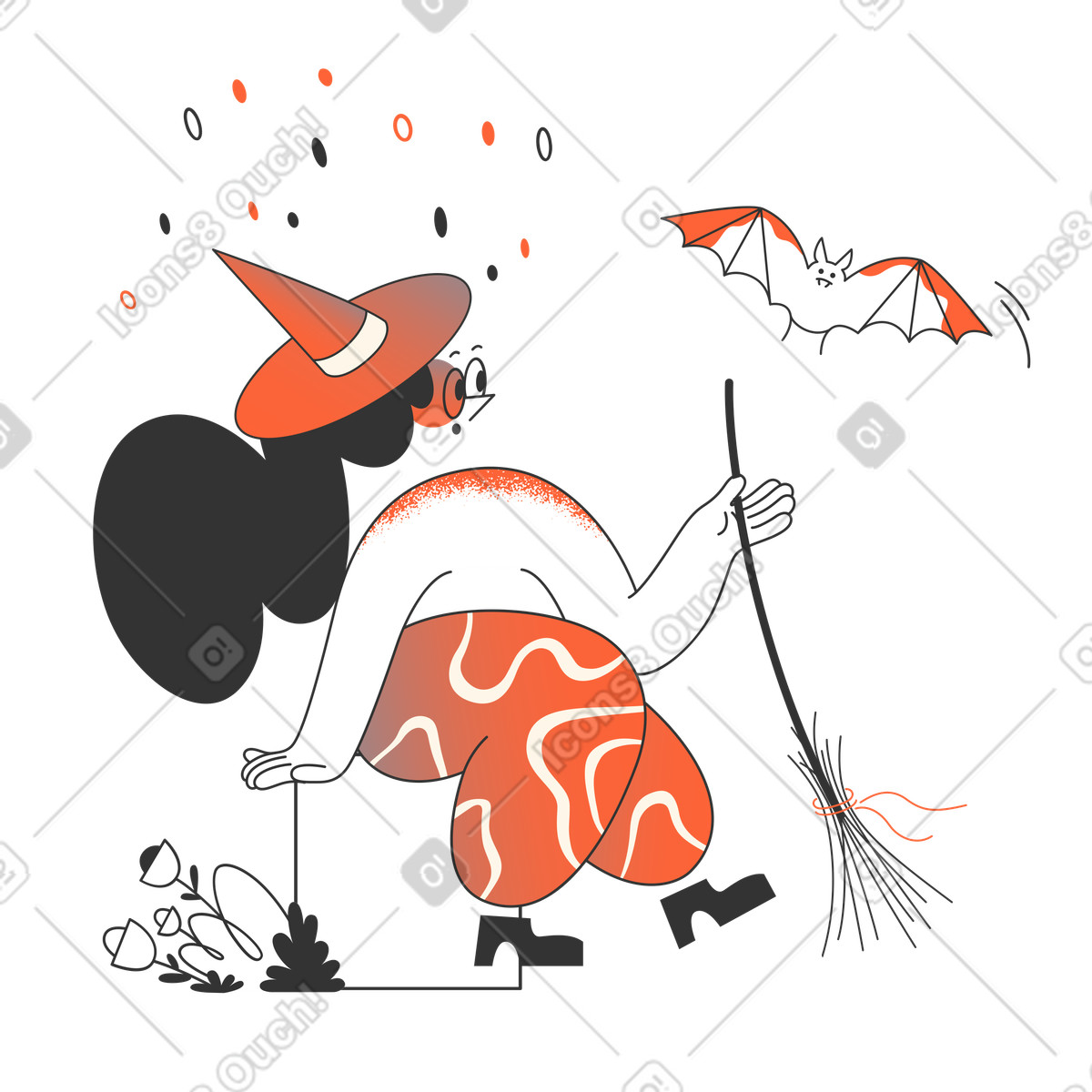Witch with bat  illustration in PNG, SVG