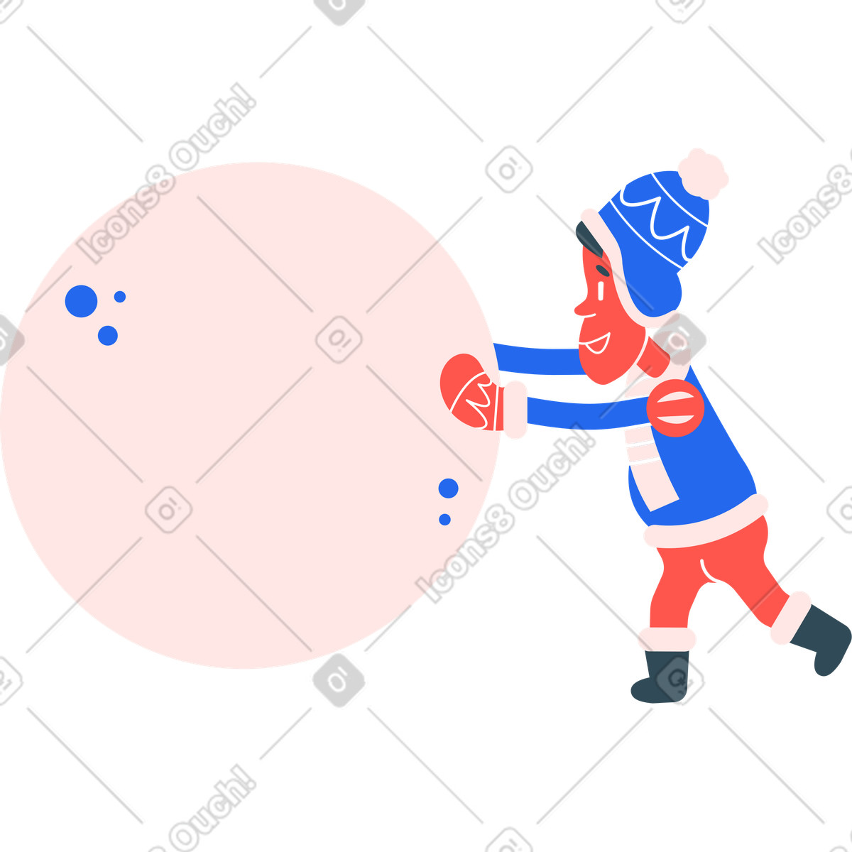 下载 Kingdom 风格的 男孩滚动着一个雪球 插画，支持 PNG、SVG 格式