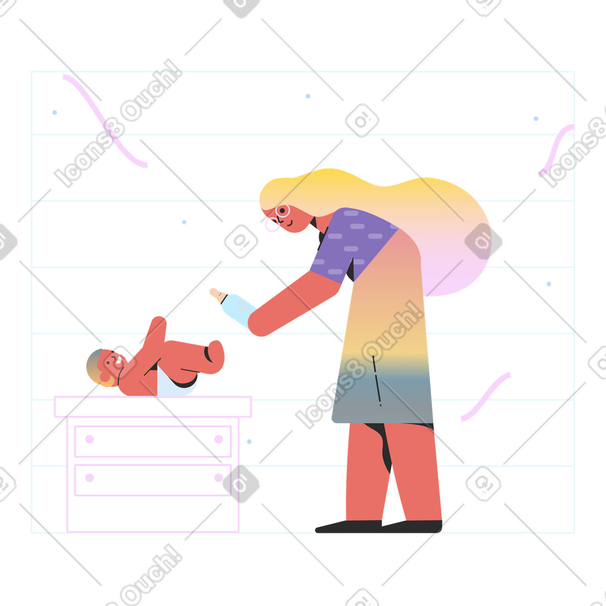 Illustration Mère et bébé dans le style Marginalia à télécharger aux formats PNG, SVG