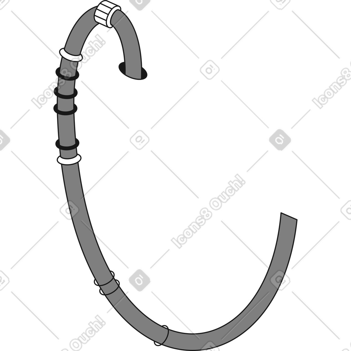 Cable curved hose with clamps and protective flexible conduit segments illustrazione in stile Futuristic scarica in PNG, SVG