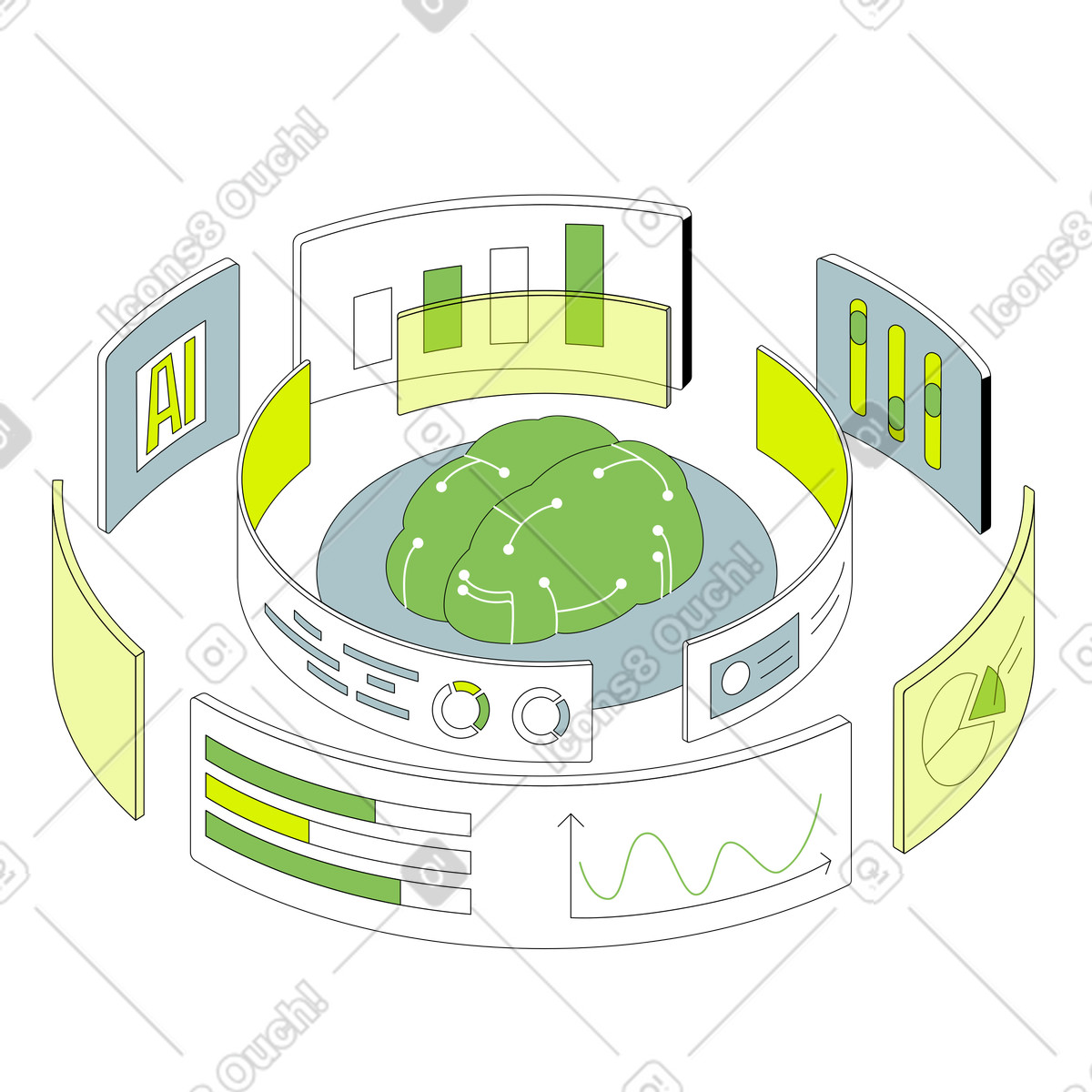 Artificial intelligence analyzes data illustration in PNG, SVG