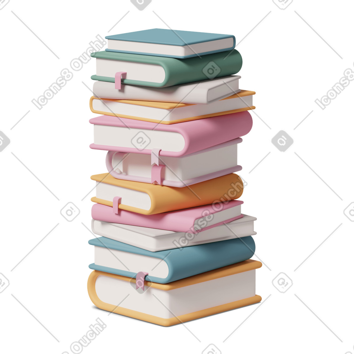 3D Casual life スタイルの Tall stack of books のイラストをPNG、SVG形式でダウンロード