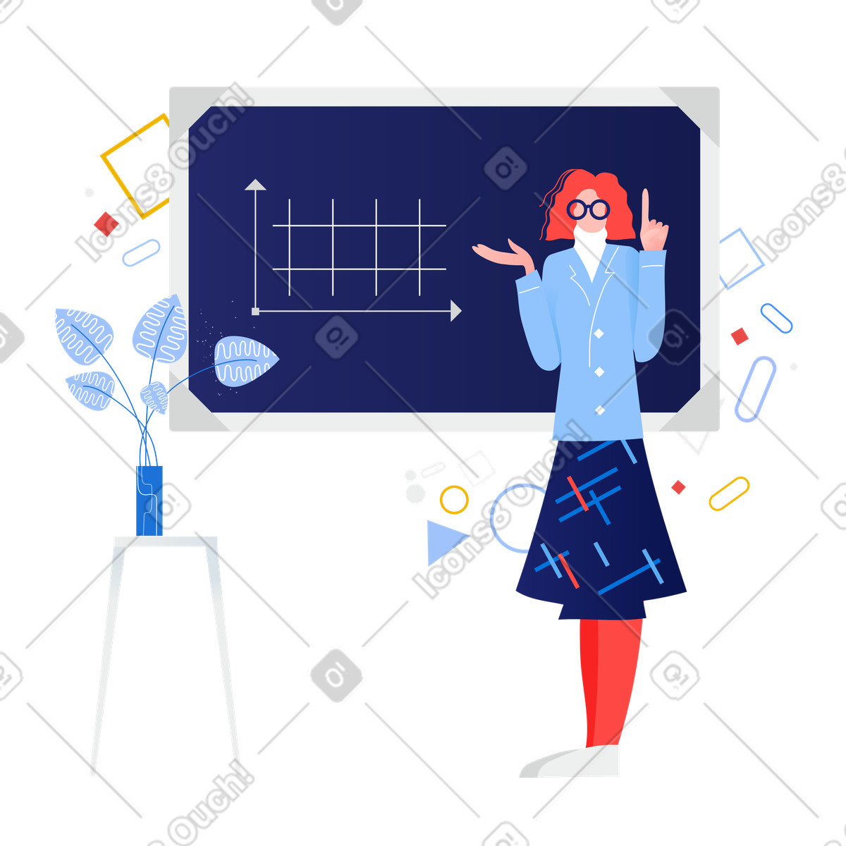 Illustration animée Professeur de mathématiques près du tableau noir aux formats GIF, Lottie (JSON) et AE
