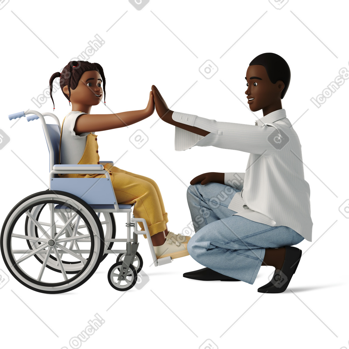Ilustração de Girl in wheelchair high five to woman em no estilo 3D Business para baixar em PNG, SVG