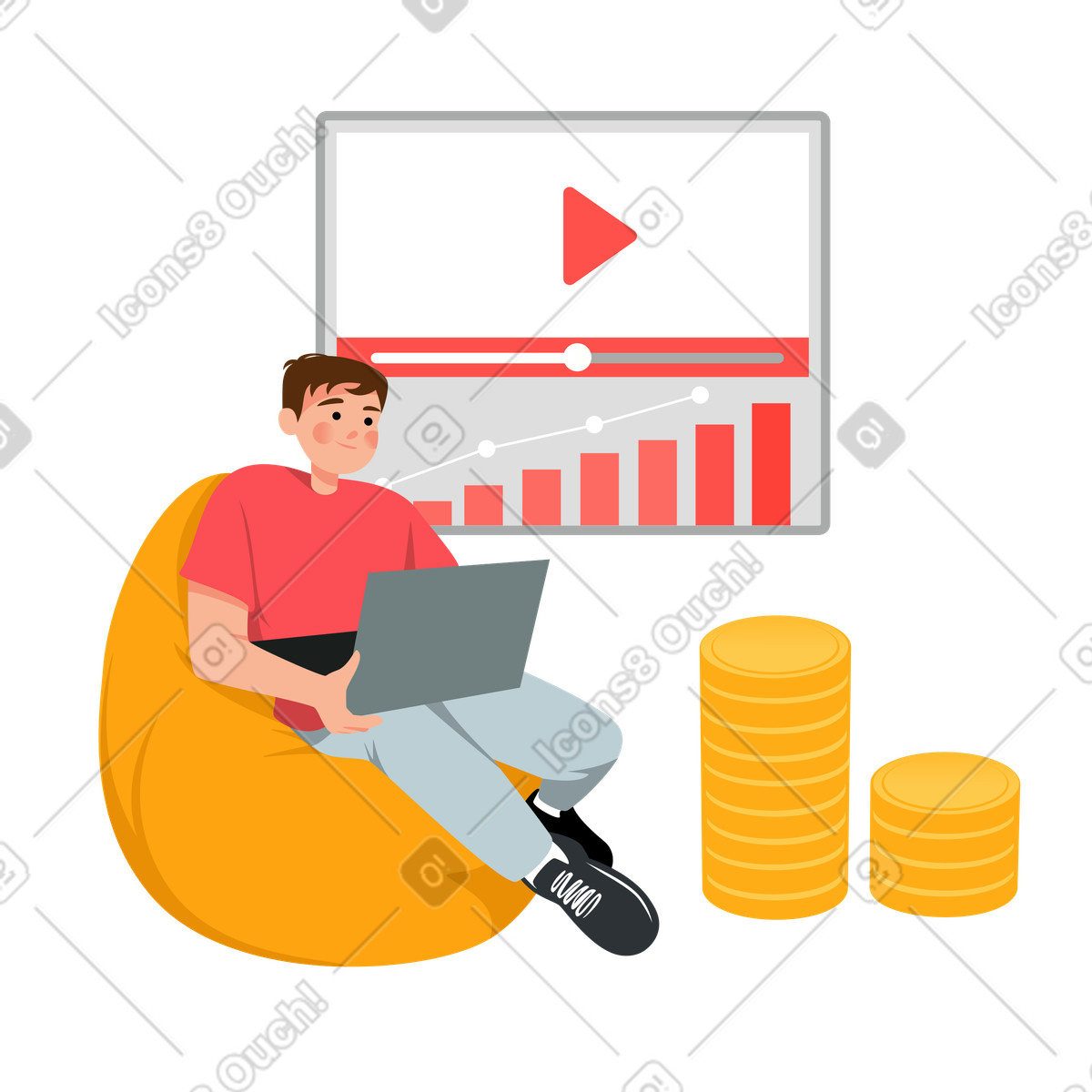 Guy sta lavorando per monetizzare il suo blog illustrazione in stile Lagom scarica in PNG, SVG
