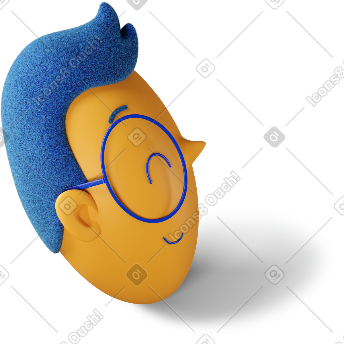 Illustration Vue latérale de la tête d'un garçon qui fait un clin d'œil tournée vers droite dans le style 3D Buddy à télécharger aux formats PNG, SVG