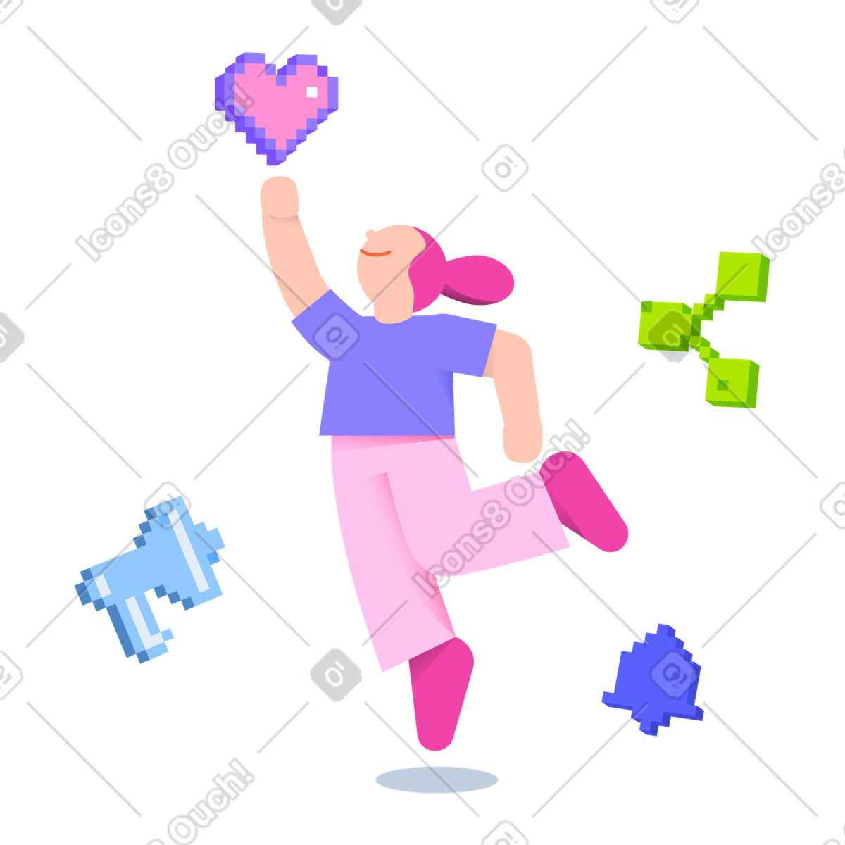 Active user getting likes on social media, Influencer popularity or approval illustration in 8bit style download in PNG, SVG