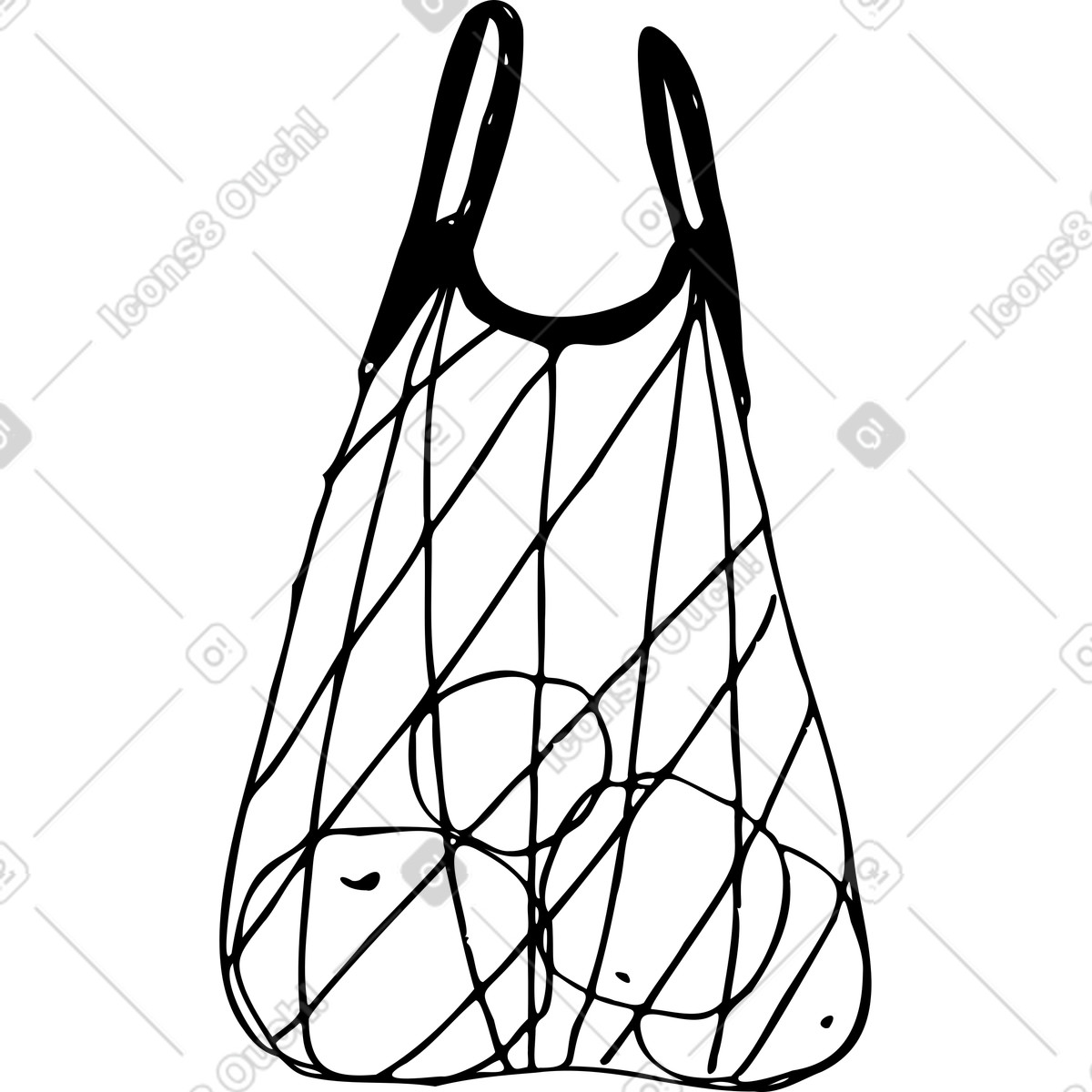 Net bag for groceries with fruits illustration in Marks style download in PNG, SVG