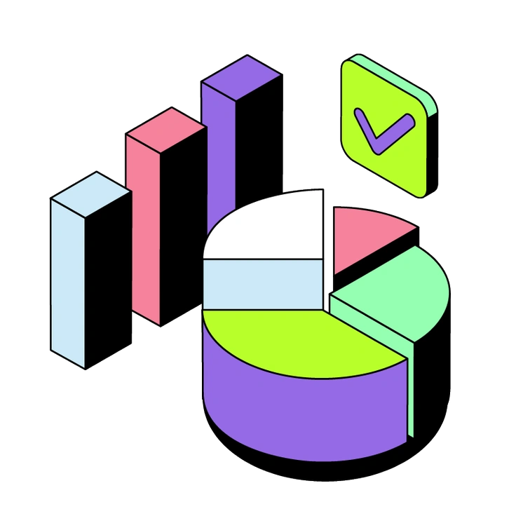 Colorful 3D charts and graphs - Project style illustration