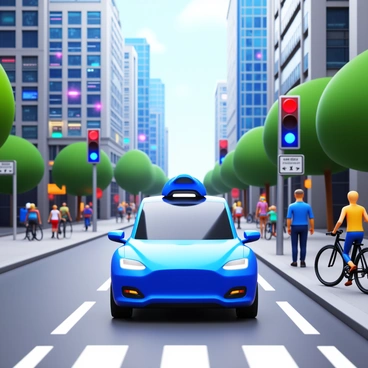 A self-driving car navigating through a busy cityscape with ease