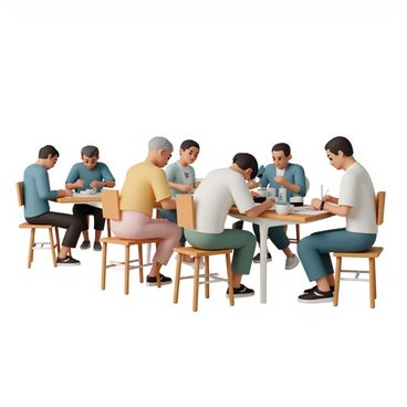 A group of residents, each seated at wooden tables, are practicing calligraphy with brushes and ink. They are carefully concentrating on creating elegant letters on sheets of rice paper. Each person displays a range of styles, with some using traditional black ink while others incorporate colorful ink. The scene captures the intimate atmosphere as the residents share tips and admire each other's work, with brushes resting in ink pots and skillfully crafted characters taking shape on their papers.