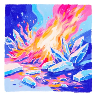 A dramatic scene features flames erupting with vibrant colors, creating an intense clash with icy blue and white frozen shards. The fire swirls upward, casting bright orange and red hues, while the ice shards glisten with a crystalline sheen. In the foreground, flames reach out towards the ice, creating a stark contrast against the cool tones of the frozen shards. The background is filled with a swirling mix of fire and ice, illustrating the powerful struggle between heat and cold. The ground shows signs of both melting ice and scorched earth, highlighting the tension in this battle.