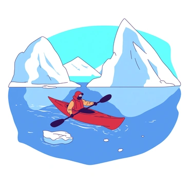 Kayaking near towering icebergs in a frozen arctic landscape