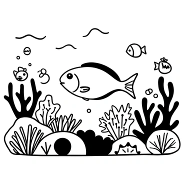 A snapper fish swimming through a coral garden. The coral garden is filled with various shapes and textures of coral, providing a rich habitat. Different types of marine life, such as small fish and crustaceans, are seen among the corals. The scene conveys an underwater environment, with the snapper fish gliding smoothly through the intricate formations of coral.