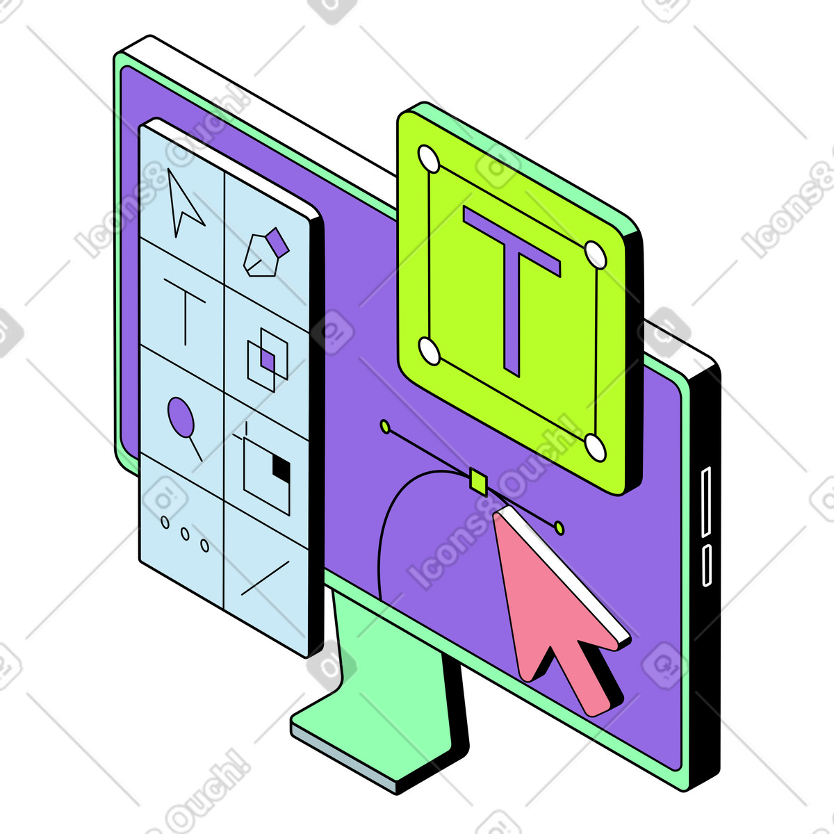 Graphic design software on computer screen animated illustration in Project style download in GIF, Lottie (JSON), AE