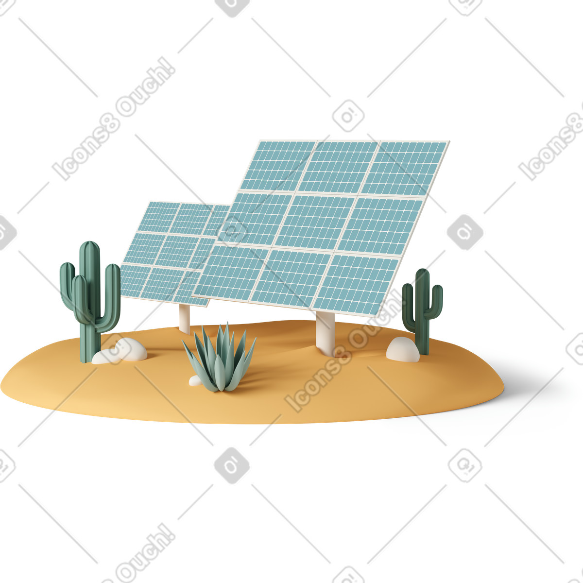 Solar panels in desert illustration in 3D Casual life style download in PNG, SVG