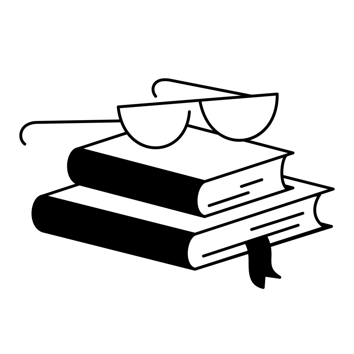 Books stack with reading glasses and bookmark for study time illustrazione in stile Notion Line Art scarica in PNG, SVG