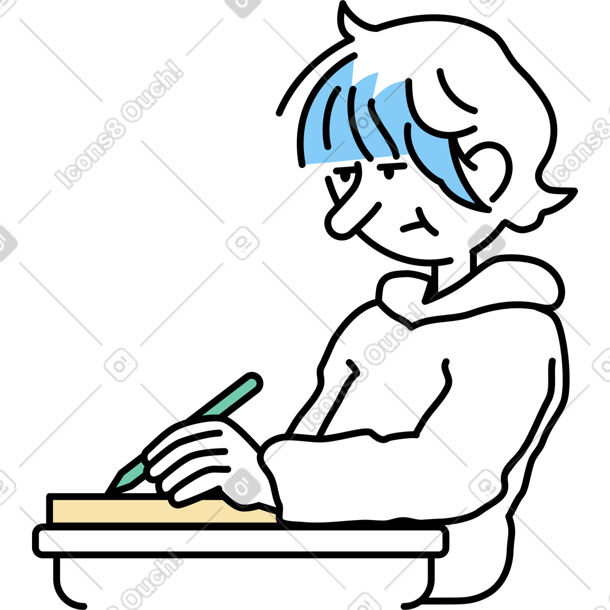 Teenage girl writing something illustration in Notes style download in PNG, SVG