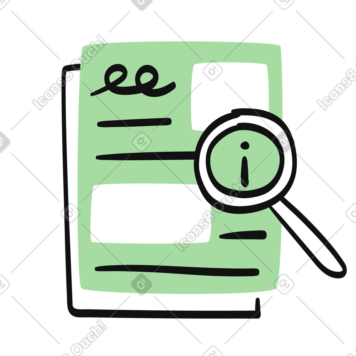 Illustration Information search symbol with magnifying glass over report dans le style Organic à télécharger aux formats PNG, SVG